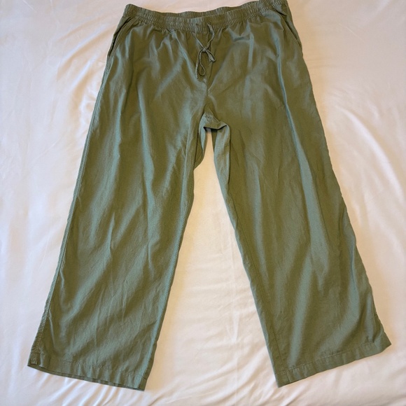 H&M Linen Blend Olive Green Wide Leg Pants Size XXL - Picture 1 of 8